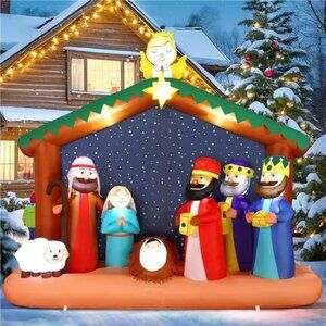 8FT Christimas Inflatable Nativity Scene Decorations Outdoor with Built-in LEDs